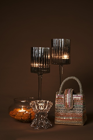 Multi-Colored Jute & Woven Fabric Sequin Embellished Mini Tote Bag by Etcetera