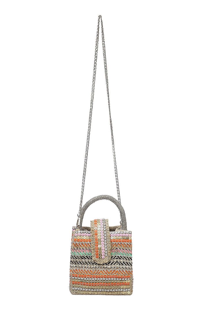Multi-Colored Jute & Woven Fabric Sequin Embellished Mini Tote Bag by Etcetera at Pernia's Pop Up Shop
