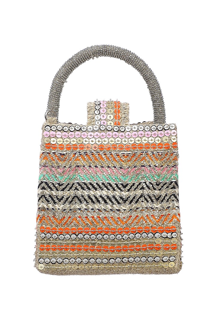 Multi-Colored Jute & Woven Fabric Sequin Embellished Mini Tote Bag by Etcetera at Pernia's Pop Up Shop