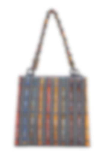 Blue & Orange Denim Stripe Mini Tote Bag by Etcetera