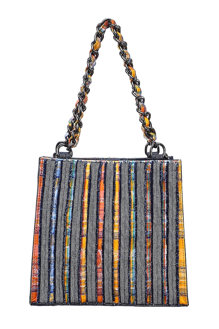 Blue & Orange Denim Stripe Mini Tote Bag by Etcetera