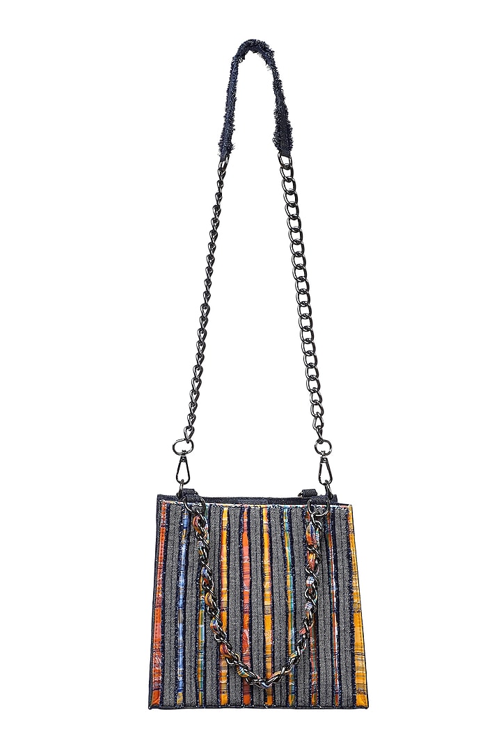 Blue & Orange Denim Stripe Mini Tote Bag by Etcetera at Pernia's Pop Up Shop