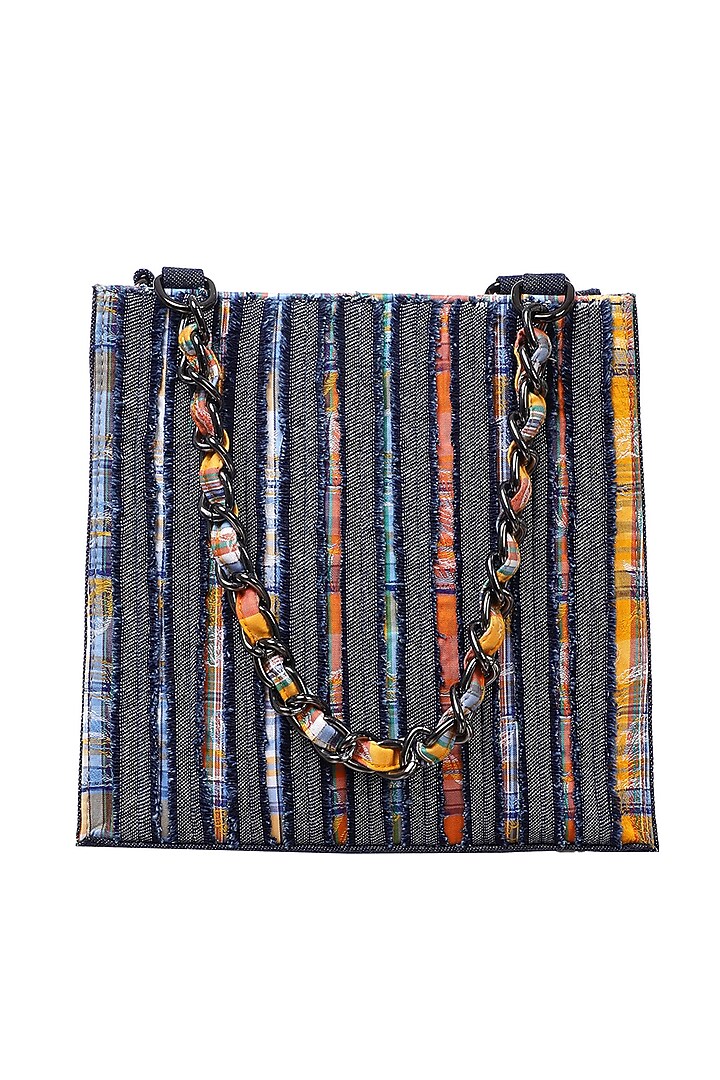 Blue & Orange Denim Stripe Mini Tote Bag by Etcetera at Pernia's Pop Up Shop