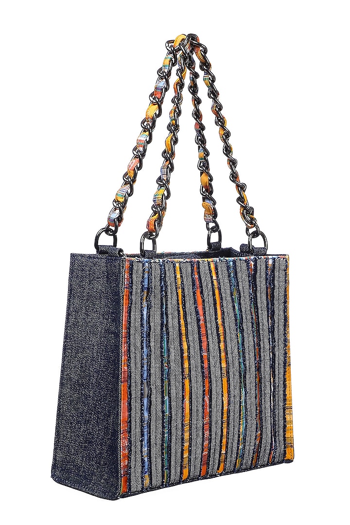 Blue & Orange Denim Stripe Mini Tote Bag by Etcetera at Pernia's Pop Up Shop