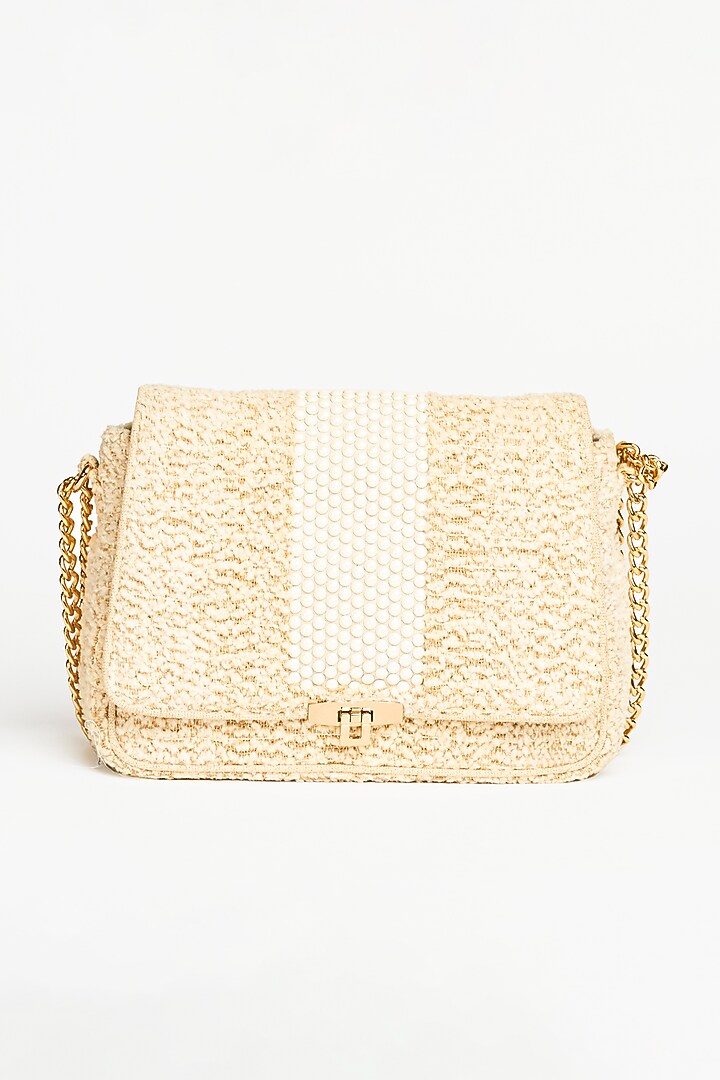 Off-White Cotton Pearl Embellished Handbag by Etcetera at Pernia's Pop Up Shop