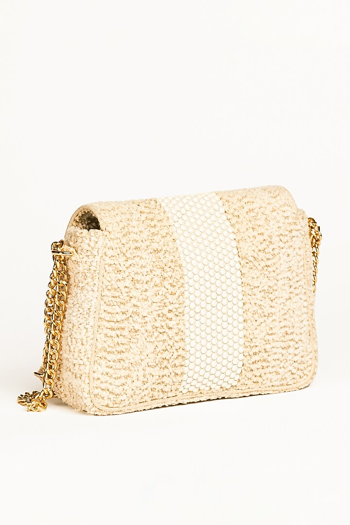 Off-White Cotton Pearl Embellished Handbag by Etcetera at Pernia's Pop Up Shop
