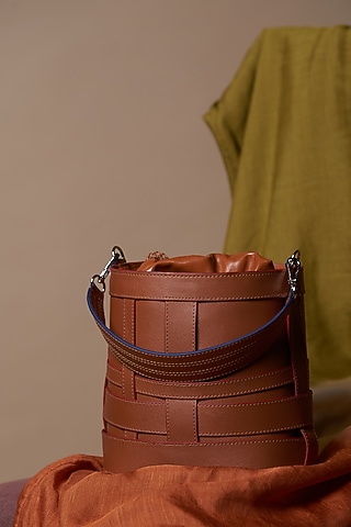 Tan Vegan Leather Bucket Bag by Etcetera