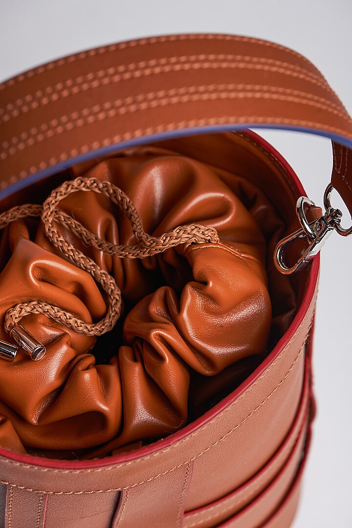 Tan Vegan Leather Bucket Bag by Etcetera at Pernia's Pop Up Shop