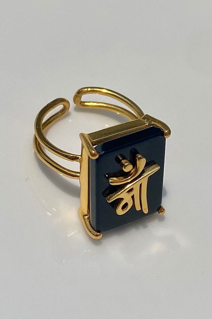 Gold Finish Black Onyx Ring In Sterling Silver by Eterno India at Pernia's Pop Up Shop