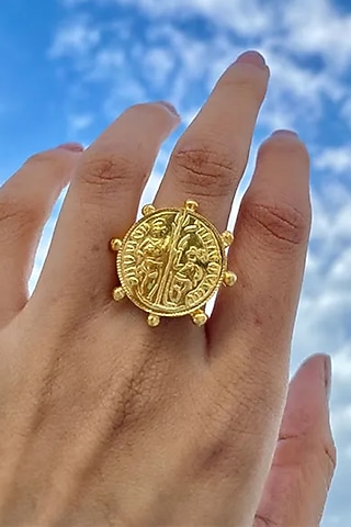 Gold Plated Motif Ring In Sterling Silver by Eterno India