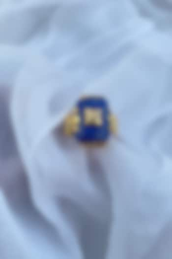 Gold Finish Lapis Lazuli Ring In Sterling Silver by Eterno India