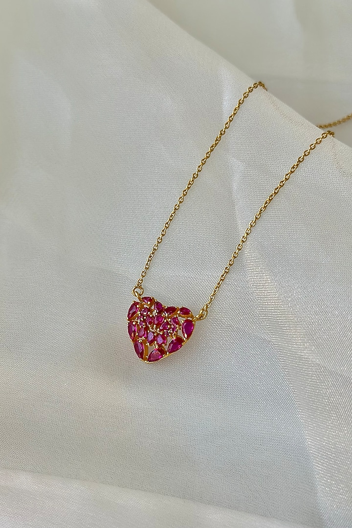 Gold Plated Pink Tourmaline Stone Necklace In Sterling Silver by Eterno India at Pernia's Pop Up Shop