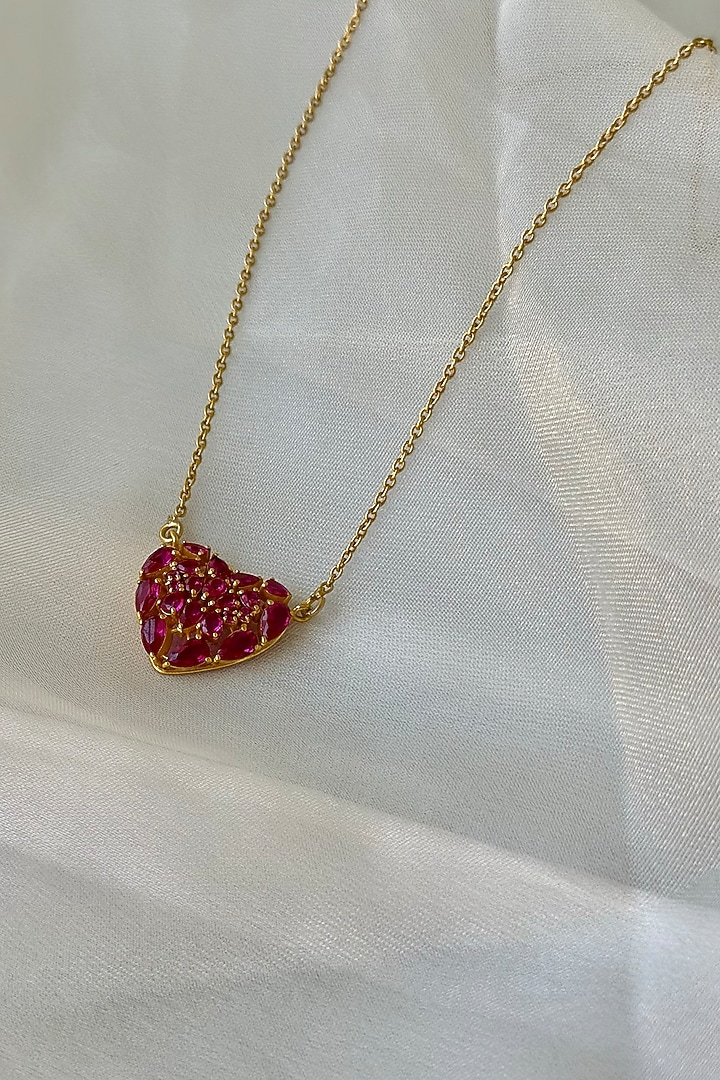Gold Plated Pink Tourmaline Stone Necklace In Sterling Silver by Eterno India at Pernia's Pop Up Shop