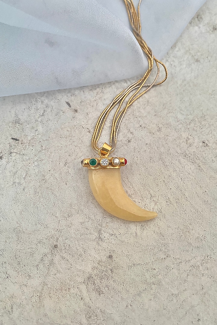 Gold Finish Navratna Pendant Necklace In Sterling Silver by Eterno India at Pernia's Pop Up Shop