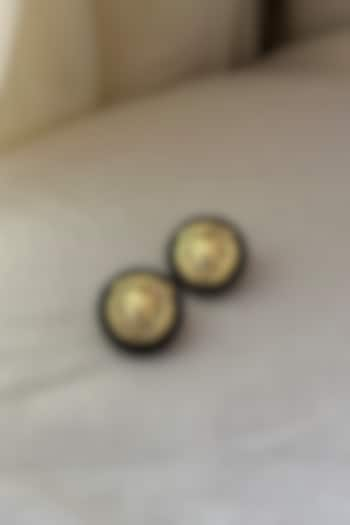 Gold Finish Black Onyx Stud Earrings In Sterling Silver by Eterno India at Pernia's Pop Up Shop