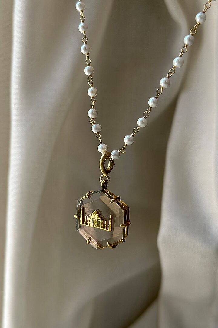 Gold Finish Smoky Quartz Necklace In Sterling Silver by Eterno India at Pernia's Pop Up Shop