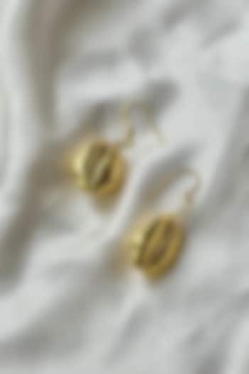 Gold Finish Cowrie Shell Dangler Earrings In Sterling Silver by Eterno India at Pernia's Pop Up Shop