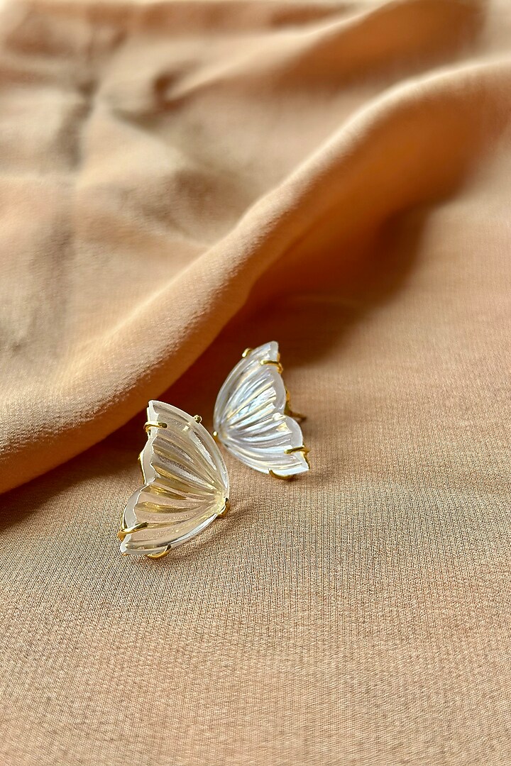 Gold Finish Quartz Stud Earrings In Sterling Silver by Eterno India at Pernia's Pop Up Shop