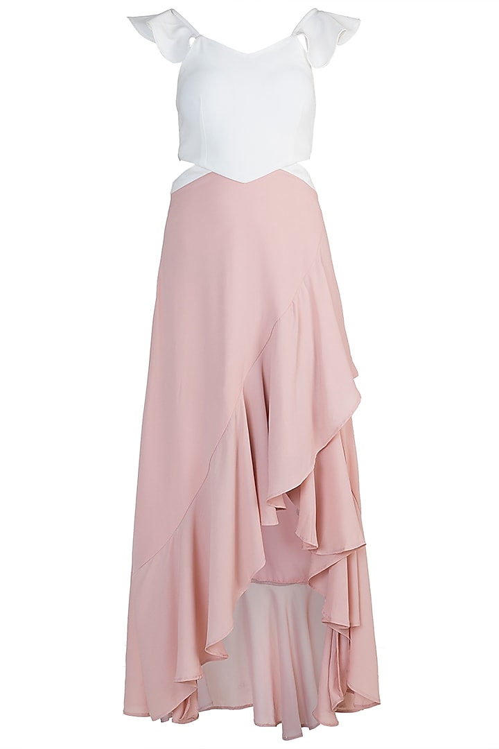 White & Pink A-Line Maxi Dress by Etre
