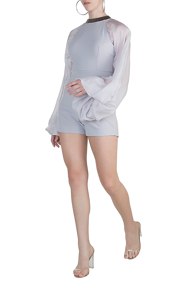 Grey Embellished Playsuit by Etre at Pernia's Pop Up Shop