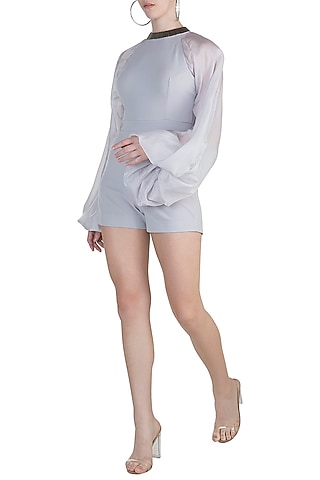 Grey Embellished Playsuit by Etre