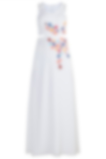White Hand Embroidered Maxi Dress by Etre