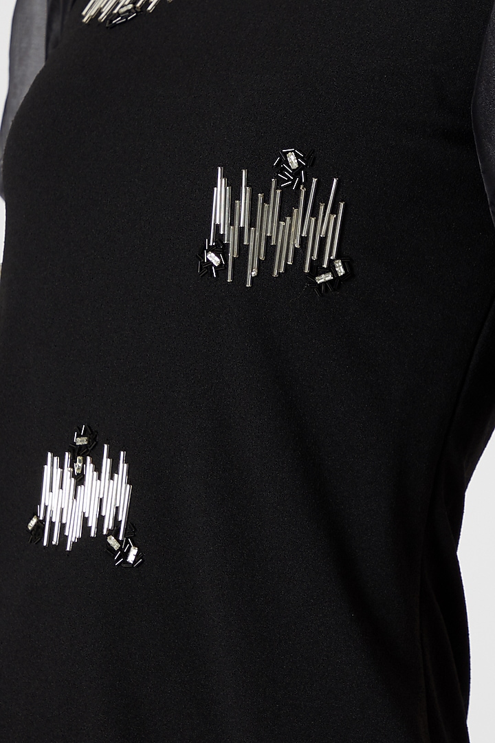 Black Puff Sleeved & Embellished Mini Summer Dress by Etre at Pernia's Pop Up Shop