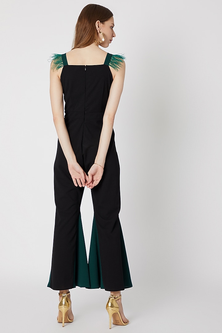Black Jumpsuit With Feather Details by Etre at Pernia's Pop Up Shop