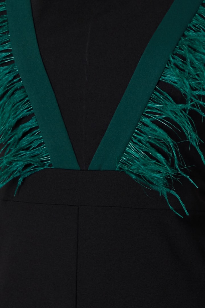 Black Jumpsuit With Feather Details by Etre at Pernia's Pop Up Shop