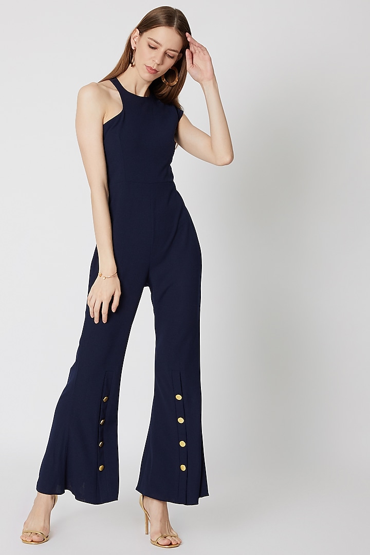 Navy Blue Jumpsuit With Buttons by Etre