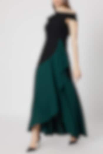 Black & Teal Green Ruffled Gown by Etre