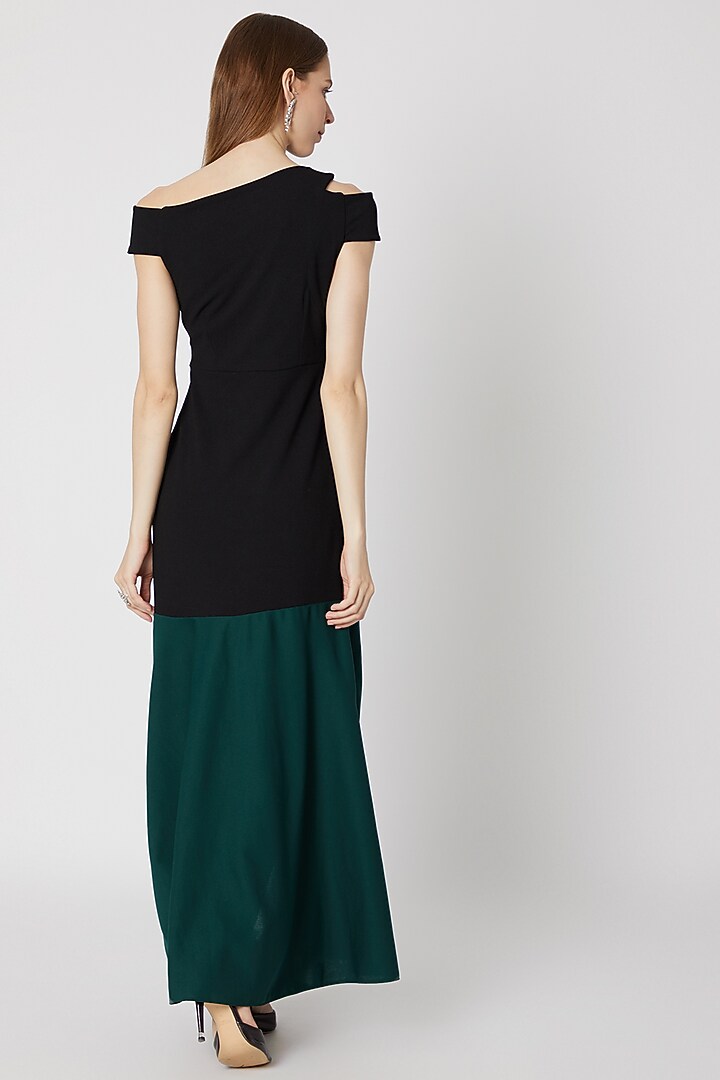 Black & Teal Green Ruffled Gown by Etre at Pernia's Pop Up Shop