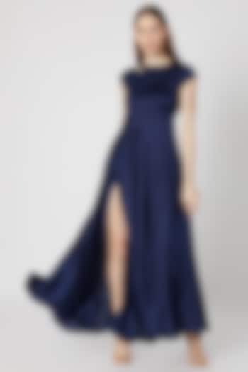 Navy Blue Flared Gown by Etre
