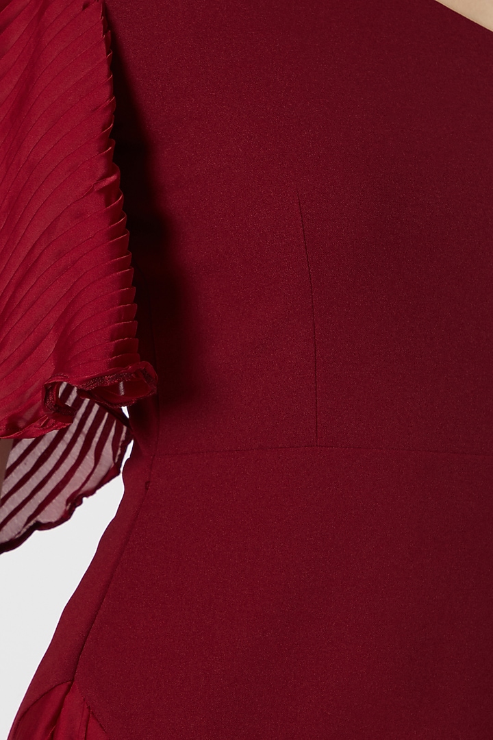 Burgundy One Shoulder Pleated Gown by Etre at Pernia's Pop Up Shop