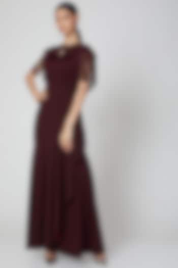 Wine Maxi Dress With Cape by Etre
