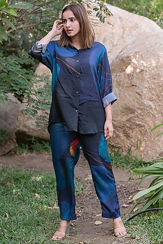 Blue Viscose & Modal Digital Printed Co-Ord Set by ETAR