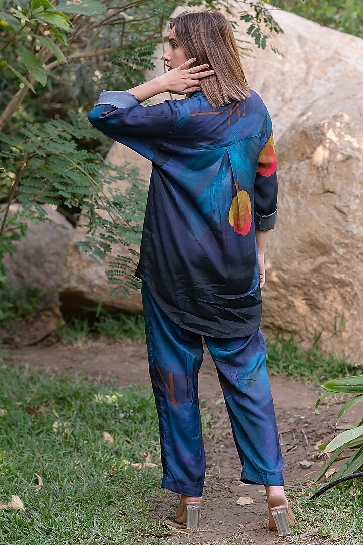 Blue Viscose & Modal Digital Printed Co-Ord Set by ETAR at Pernia's Pop Up Shop