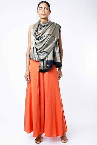 Greyish Blue Cotton Satin Stole by Etika Sancheti
