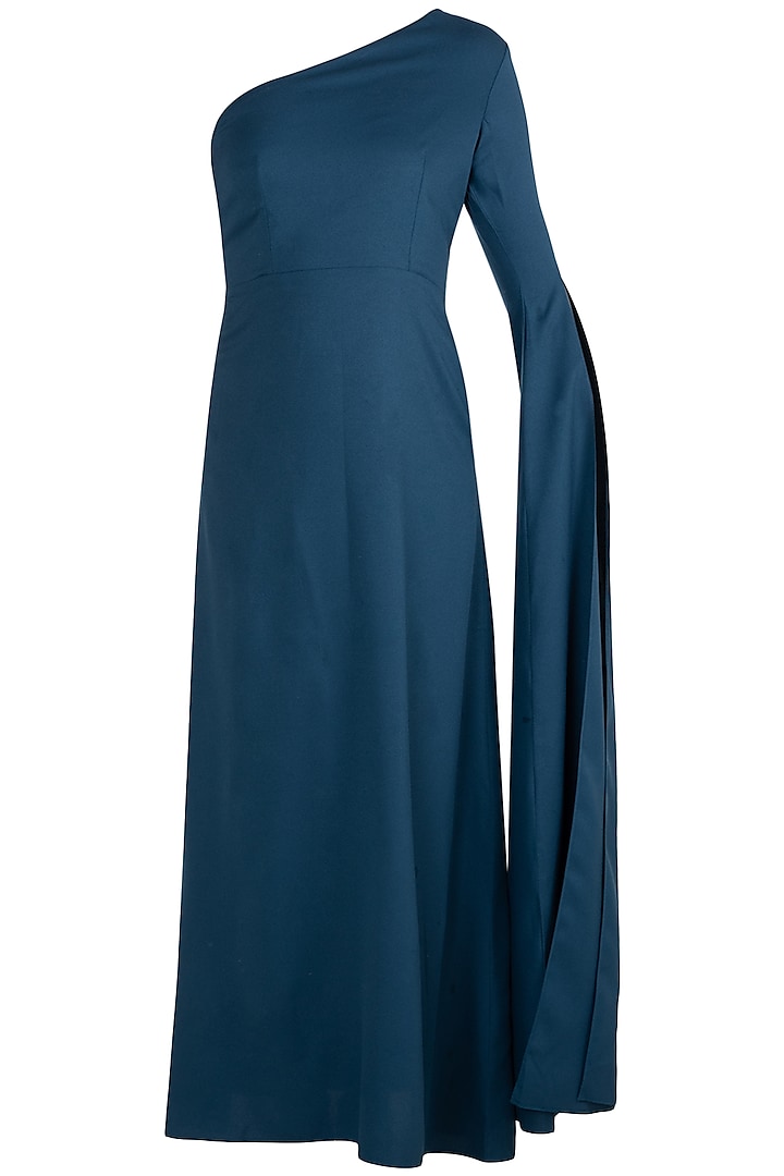 Teal Blue One Shoulder Maxi Dress by Etre