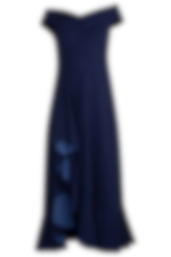 Navy Blue Bardot Ruffle Maxi Dress by Etre