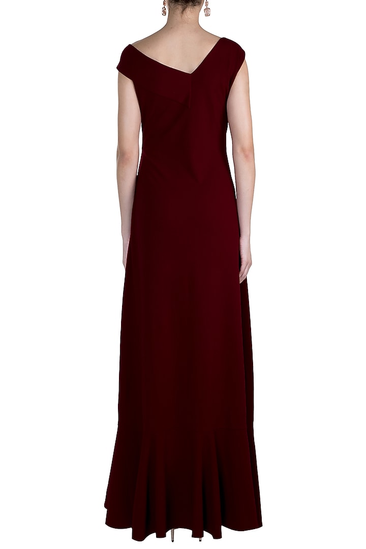 Deep Maroon Bardot Ruffle Maxi Summer Dress by Etre at Pernia's Pop Up Shop