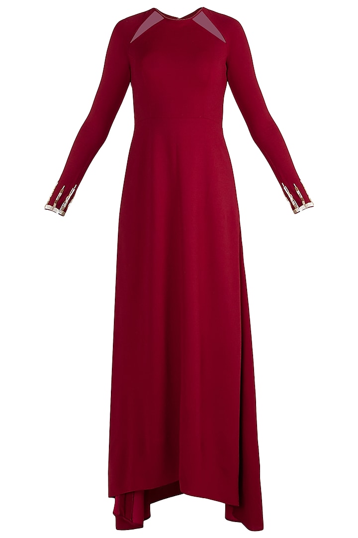 Deep Maroon Embellished Maxi Dress by Etre