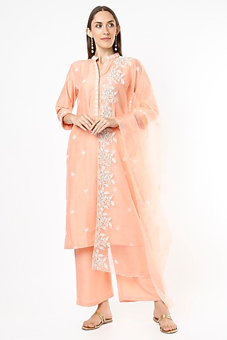 Peach Embroidered Kurta Set by Euphoria