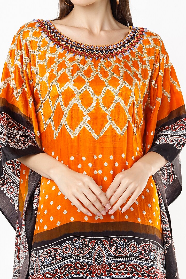 Citrus Yellow & Black Embroidered Kaftan by Euphoria at Pernia's Pop Up Shop