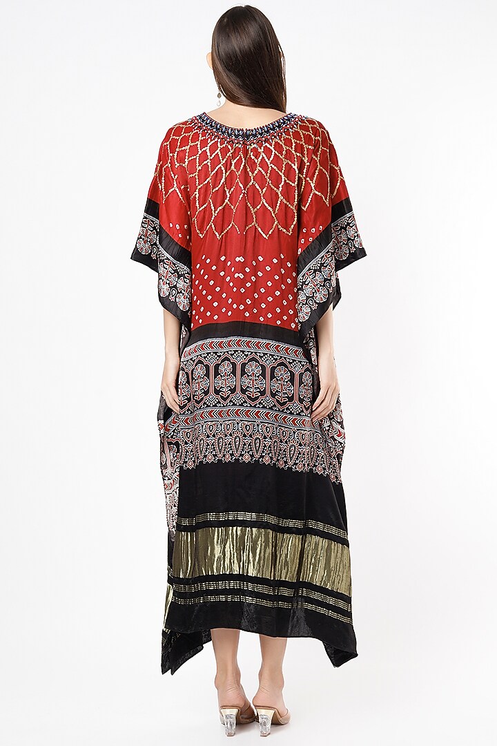 Blood-Red & Black Embroidered Kaftan by Euphoria at Pernia's Pop Up Shop