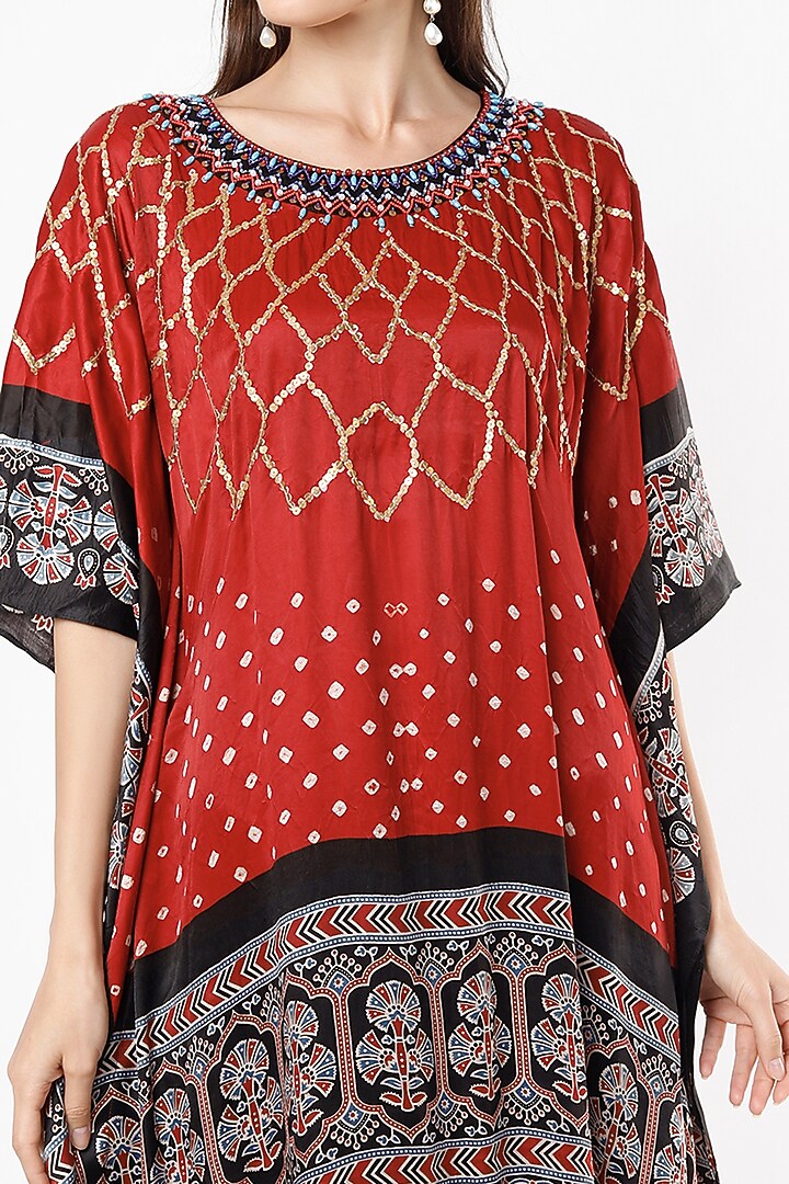 Blood-Red & Black Embroidered Kaftan by Euphoria at Pernia's Pop Up Shop