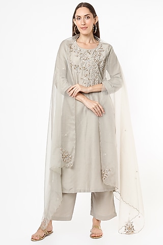 Steel Grey Embroidered Kurta Set by Euphoria