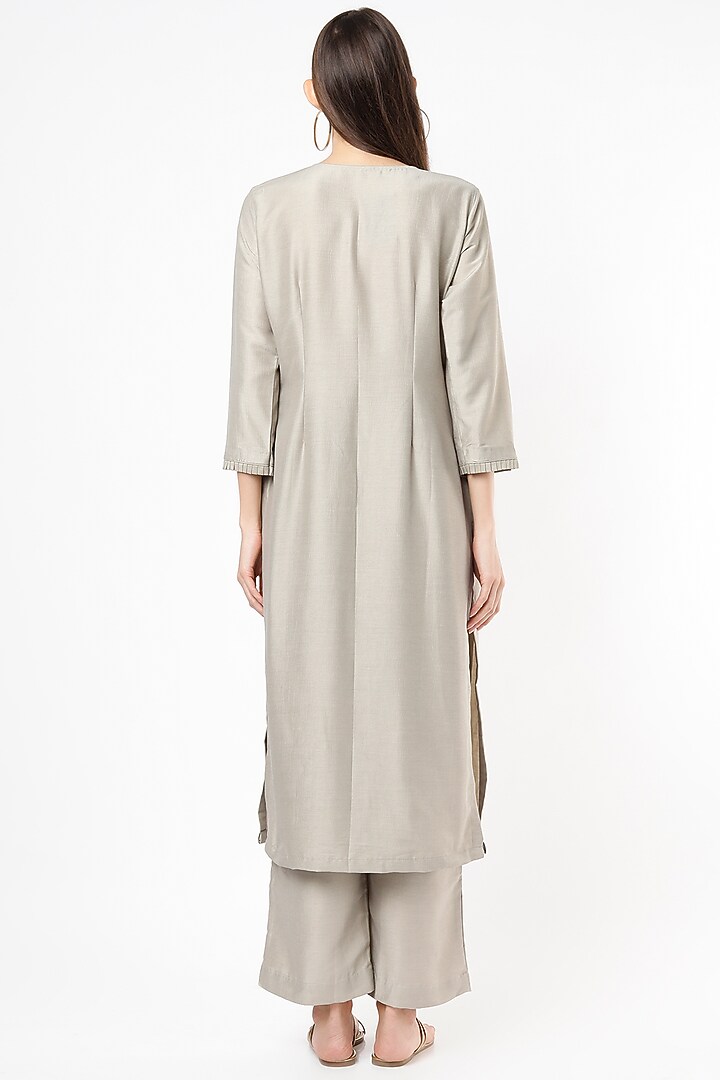 Steel Grey Embroidered Kurta Set by Euphoria at Pernia's Pop Up Shop