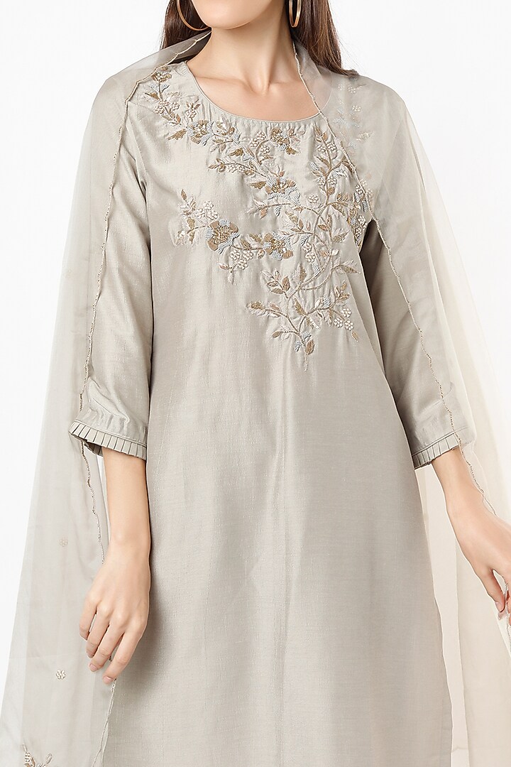 Steel Grey Embroidered Kurta Set by Euphoria at Pernia's Pop Up Shop