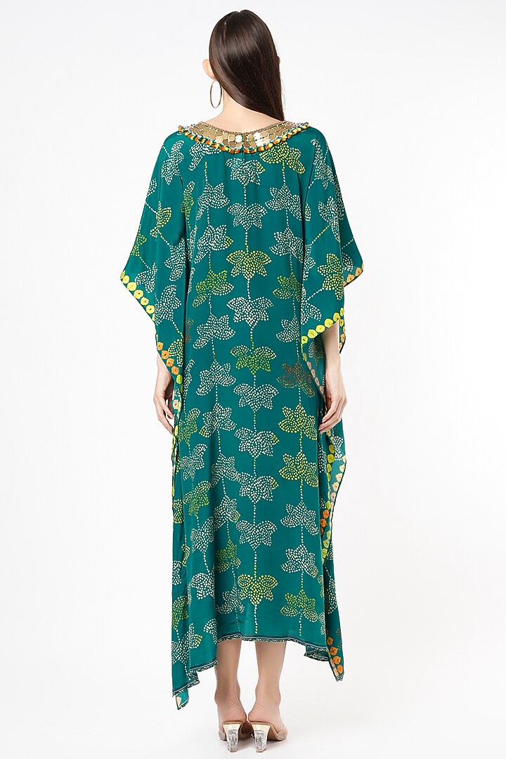 Emerald Green Embroidered & Digital Printed Kaftan by Euphoria at Pernia's Pop Up Shop